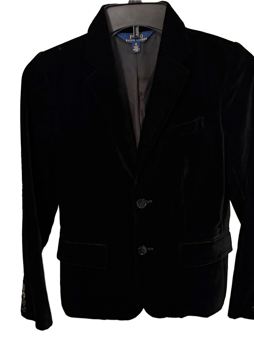 Polo Ralph Lauren Girls Black Velvet Blazer /jacket Pockets Size 12 Pristine